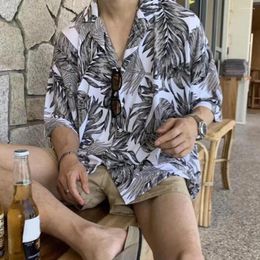 Men's Casual Shirts Beach Shirt Shrink-proof Short Sleeve Sweat Absorbing Summer Tropical Leaves Printed Hawaiian Men Versatile