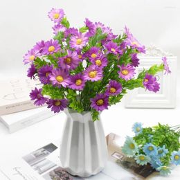 Decorative Flowers 1 Bunch 5 Forks 15 Heads Artificial Green Plant Daisy Bouquet Table Decoration Home Decor Diy Wedding Indoor Furnishings
