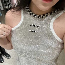 Designer women's tank top Small Fragrant Wind Silver Sequin Top for Women's Spring/Summer 2024 New Unique Design Tank Top