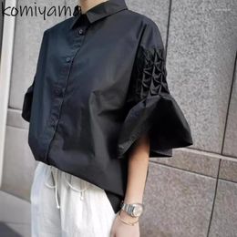 Women's Blouses 2024 Spring Summer Tops Pleated Flare Long Sleeve Blusas Mujer Japan Shirts Loose Casual Camisas Lapel Neck Ropa