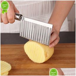 Baking Pastry Tools New Stainless Steel Potato Knife Wave French Fries Slicer Corrugated Cut Flower Vegetable Cutter Kitchen Accesso Dhwtk