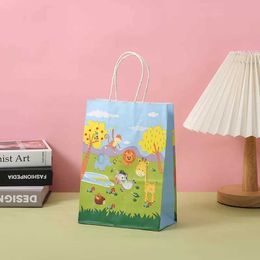 3Pcs Gift Wrap 7pcs Cute Cartoon Zoo Animals Jungle Animal Gift Bag Party Favour Paper Tote Bags Kids Birthday Party Packing Presents Kids Favour