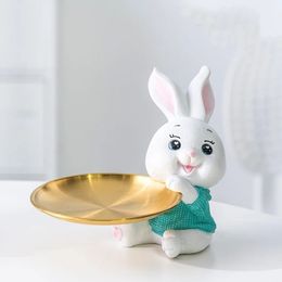 Rabbit Figurine Bunny Ornament Home Room Decoration Animal Statue Key TV Remote Storage Shelf Modern Sculpture Gift 240430