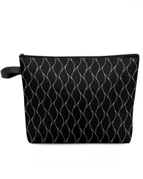 Cosmetic Bags Black Wave Pattern Texture Makeup Bag Pouch Travel Essentials Lady Women Toilet Organizer Kids Storage Pencil Case