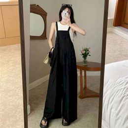 Women's Jumpsuits Rompers Solid Black Jumpsuits for Women Workwear Straight Pants Vintage One Piece Outfit Women Clothes Safari Style Loose Casual Romper Y240510