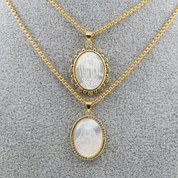 Pendant Necklaces Fashion Virgin Mary Medal Shell CZ Religious Catholic Clavicle Chain Choker For Women Prayer Jewellery Gift