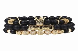 3pcsset Men Woman Bead Bracelet Royal Crown Charm Bangle Natural Beads Buddha Bracelet for Women and Mens Pulseras Masculina Y20097853604