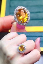 Classical Elegant Oval Yellow Crystal Citrine Gemstones Diamonds Rings for Women 18k White Gold Filled Silver S925 Jewelry Bands8065032