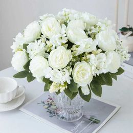 Decorative Flowers Wreaths 7 forks artificial flower Palace Hydrangea Persian Rose for home Balcony bonsai christmas Wreath wedding decoration high-quality