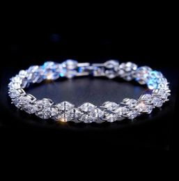 Luxury Jewelry Sparkling 18K White Gold Filled Marquise Topaz CZ Diamond Full Roma Bracelet Party Women Bracelet For Lovers09928577