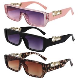 Sunglasses 2023 New Small Frame Sunglasses Metal Leopard Head Square Frame Sunglasses Womens Fashion Integrated Mirror Face Mens Glasses J240508