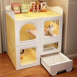 Cat Carriers Simple Cages And Litter Box Integrated Luxury Villa Pet Products Home Indoor Non-occupying Cage House With Storage