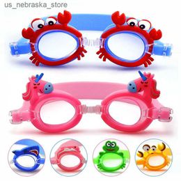 Diving Goggles Cute waterproof and anti fog childrens swimming goggles learn to swim with baby cartoon mirrors adjustable Q240410