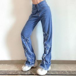 Women's Jeans Y2k Ripped Stars Patches Oversize Flare Women Korean Fashion Streetwear Vintage High Waist Baggy Denim Trousers Iamty