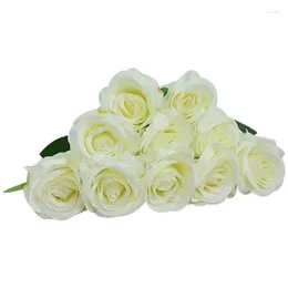 Decorative Flowers 15Pcs Artificial Rose Silk Long Stems Single Fake Bride Bouquet Realistic Press Blossom Arrangement Home