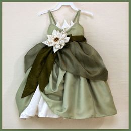 Army Green Spaghetti Flower Girl Dresses For Wedding 2017 Handmade Flower Ruffles Beaded Girls Pageant Gowns Custom Made Kids Formal We 310q