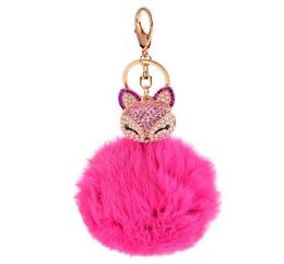 Crystal Fox Pompom Key Ring llavero Pom Pom Rabbit Fur Ball Key Chain Bag Chaveiro Femme Porte Women y Keychain44656085224701