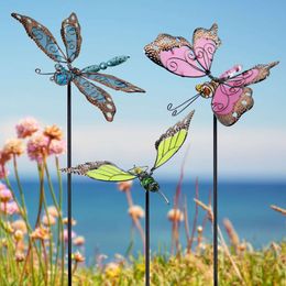 Juegoal 34 Inch Butterfly Garden Stakes Decor, Dragoy Hummingbird Stakes, Glow in Dark Metal Yard Art for Mom, Mothers Day Ideal Gifts, Indoor Outdoor Lawn