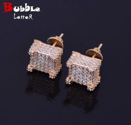 10MM Zircon Earring Men Stud Gold Color Material Copper Screw Push Back Hip Hop Jewelry Rock Street14589951769309