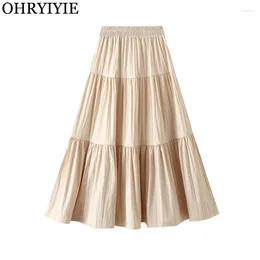 Skirts High Waist A-line Skirt Women Summer Solid Colour Pleated Long Female Casual Beige Black All-match Lady Big Hem