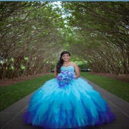 High Quality 2015 Colorful Quinceanera Dresses Ball Gowns Sweetheart with Tulle Beaded Sweet 16 Debutante Gowns 15 years Party Dress QS 242t