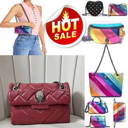 Modish Designer Kurt Geiger Eagle Heart Rainbow Leather Tote Bag Women Shoulder Bag Crossbody Clutch Travel Purse With Silver Chain Colorful Style