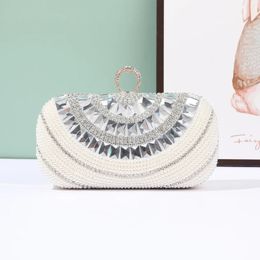 Evening Bags Fine Fashion Pearl Crystal Women Handbags Banquet Party Ring Clutches Wedding With Metal Chain Daily Shoulder Bag