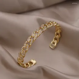 Bangle Korean Design Fashion Jewellery 14K Gold Plated Zircon Chain Hollow-open Bracelet Luxury Women's Wedding Party Accessories