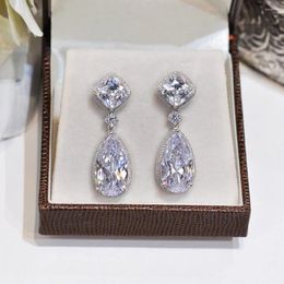 Dangle Earrings 2024 Temperament Women's Drop Engagement Wedding Luxury Fashion Ear Piercing Accessories Brilliant CZ Jewelry