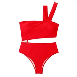 Women's Swimwear Summer One-Piece With Chest Pad Without Steel Ring Solid Colour Hanging Neck Type Straps Bikini Swimsuit Elegant Woman