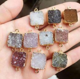 10pcs Gold plated Mixed Colour square Agate Druzy Geode connectorDrusy Crystal Gem stone pendant Beads Jewellery find90622798095495