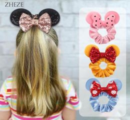 Wholes 10Pcs Lot Mouse Ears Velvet Scrunchie Elastic Rubber Ties Girls Rope Ponytail Holder Hairband Hair Accessories 2207088295216454381