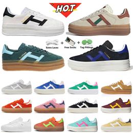 Womens Platform Bold Designer Casual Shoes Cream Collegiate Green Suede Leather Pink Glow Gum White Black Red Thick Bottom Flat Trainers Plate-forme Woman Sneakers