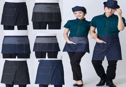 Universal denim Half Bust Bib Apron Restaurant Kitchen Coffee Tea Shop Waitress Uniforms Waist Short Apron with Pockets 2010075723409