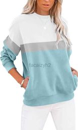 Women's T Shirt Tees Women's Casual Long sleeved Colour Block/Solid Top Round Neck Sweatshirt Cute Loose Pullover with Pockets Plus Size tops