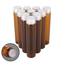 Storage Bottles 10 Pieces 25ml Amber Glass With Aluminium Caps Small Mini Jar For Perfume Bottle Size 22x100mm