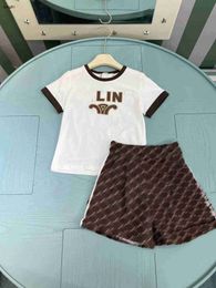 Brand baby tracksuits girls summer suit kids designer clothes Size 110-160 CM Shiny sequin decoration logo T-shirt and shorts 24May