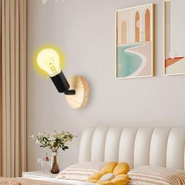 Wall Lamp Nordic E27 Retro Wood Base Bedside Vintage Indoor Lighting Bedroom Living Room For Home Decor LED Light Fixture