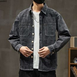 Spring and Autumn Trendy Brand High Street American Brushed Denim Jackets Fashionable Loose Shirts for Men