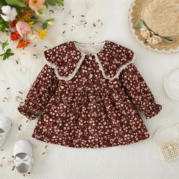 Girl Dresses Baby Sen Long Sleeved Ladies Dress Spring And Autumn Lace Lapel Small Fresh Fragmented Flower Doll