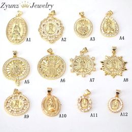 10PCS Gold Colour Micro Pave CZ Virgin Mary JESUS Charms Pendant Findings Jewellery 0927 299D