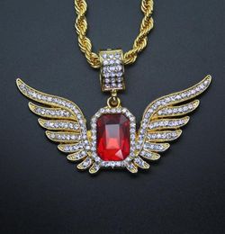 Hip Hop Angel Wings with Big Red Ruby Pendant Necklace for Men Women Iced Out Jewelry306a4769909