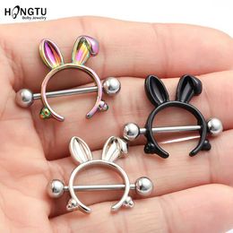 Nipple Rings HONGTU 1 Pair Hot Sale Rabbit Nipple Ring Piercing Jewelry Punk 3 Color 316L Stainless Steel Nipple Cover Body Jewelry for Gift Y240510