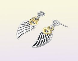 NEW Authentic 925 Sterling Silver wings Pendant Earrings set Original box for CZ Diamond feather Stud Earring for Women8160790