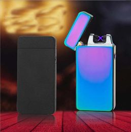 Free DHL FEDEX USB Charging Lighter Electric Metal Portable Double Fire Cross Twin Arc Pulse Windproof Lighters9049998