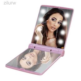 Compact Mirrors Womens mini makeup mirror with LED light handheld cosmetics double-sided folding hand pocket mirror compact tool B I3S1 d240510