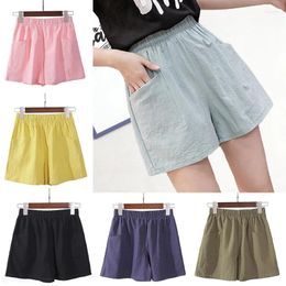 Women's Shorts Women Loose Summer 2024 Fashion Elastic Waist Cotton Linen Pants Solid Color Casual Ladies Sport