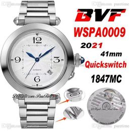 BVF 41mm Pasha WSPA0009 1847MC Automatic Mens Watch Silver Dial Big Number Markers Blue Hands Stainless Steel Bracelet Super Edition Pu 276r
