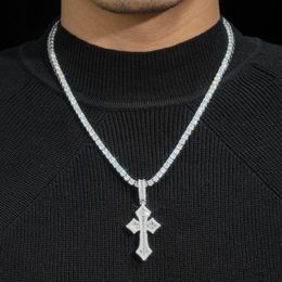 S925 Silver Mosonite Cross Pendant Necklace for Cross border Trade in Europe and America, Second Time Test Diamond Pen, Hip Hop, Same Style for Men and Women