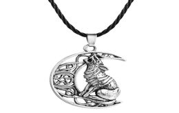 V7 Antique Moon Howling Wolf Pendant Valknut Odin 039s Symbol of Norse Viking Warriors Necklace for Men6798663